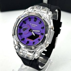 Relogio Gshock Wr 20 bar - 2100 - transparente,roxol e preto- Pulseira de borracha