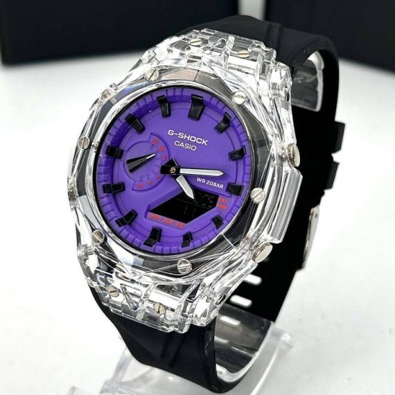 Relogio Gshock Wr 20 bar - 2100 - transparente,roxol e preto- Pulseira de borracha