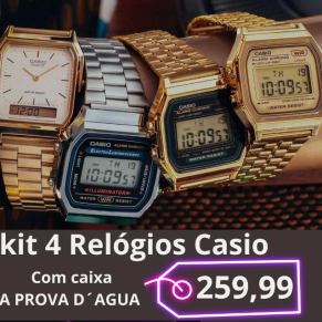 Kit c/4 Relógios No Brás Casio Vintage - À Prova d’Água com Caixa