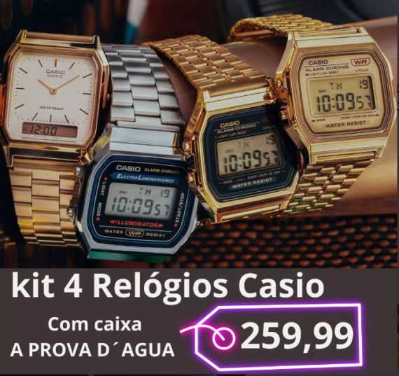 Kit c/4 Relógios No Brás Casio Vintage - À Prova d’Água com Caixa
