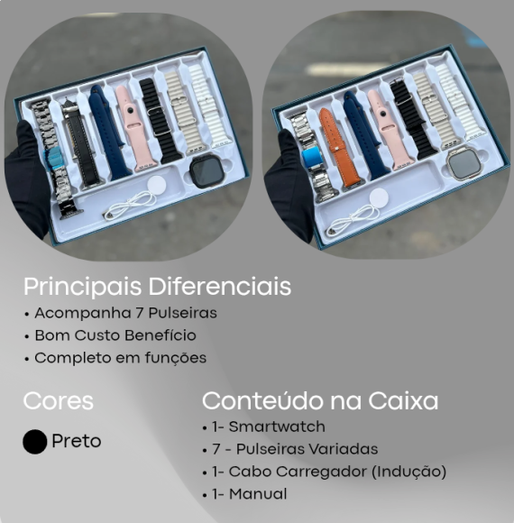 Relógio Smartwatch A300 7 Pulseiras Atacado