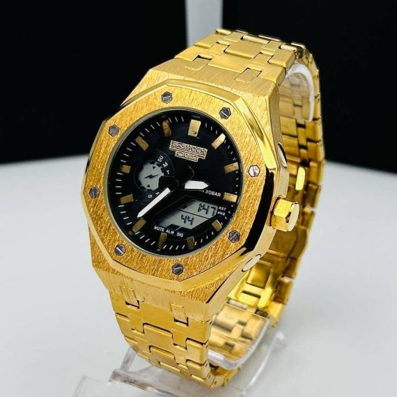 Relógio Gshock 1 Linha GM 2100 Dourado no Atacado - Pulseira de Aço + Caixa