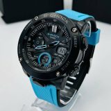 Relógio 1 Linha Diamante GA 2000 no Atacado - Preto e Azul Piscina - Pulseira de Borracha