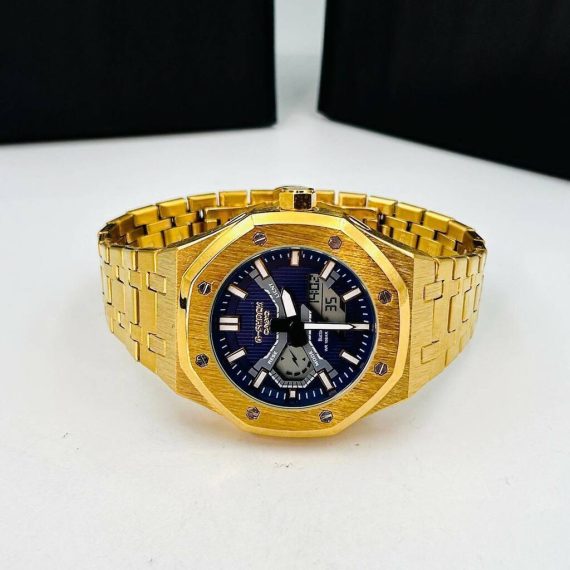 Relógio Gshock 1 Linha GM 2100 Dourado Fundo Azul no Atacado