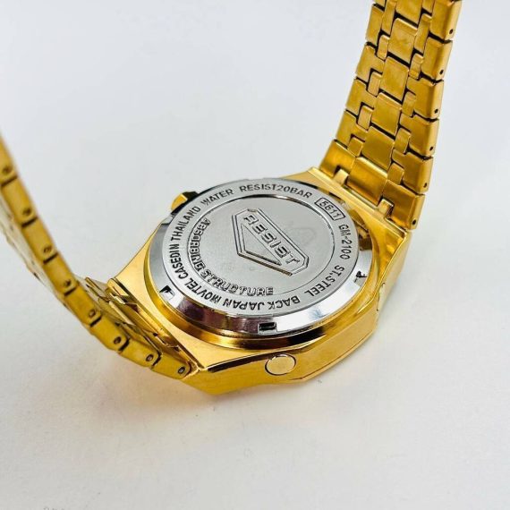 Relógio Gshock 1 Linha GM 2100 Dourado Fundo Azul no Atacado