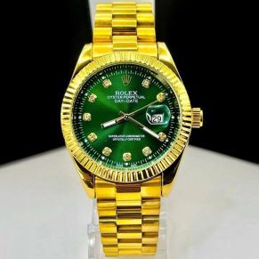 Rolex Primeira Linha Day Date Atacado - Dourado e Verde - Pulseira de Aço