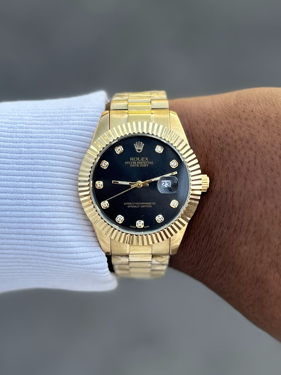 Relógio Rolex Day Date Dourado com Preto + Caixa Original – À Prova d’Água | Relógios Para Revender Relógio Rolex Day Date Dourado com Azul