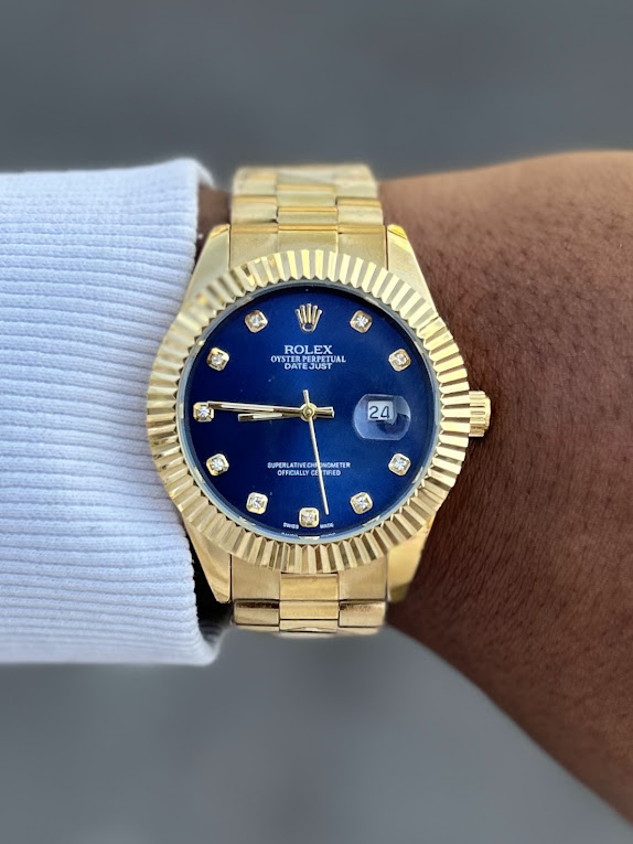 Relógio Rolex Day Date Dourado com Azul + Caixa Original – À Prova d’Água | Relógios Para Revender Relógio Rolex Day Date Dourado com Azul