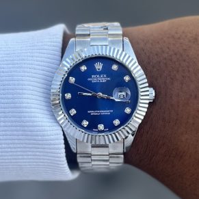 Relógio Rolex 1ª Linha Day Date Prata com Azul