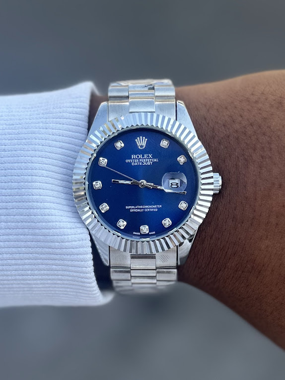 Relógio Rolex 1ª Linha Day Date Prata com Azul + Caixa  – À Prova d’Água | Relógios Para Revender Relógio Rolex 1ª Linha Day Date Prata com Azul