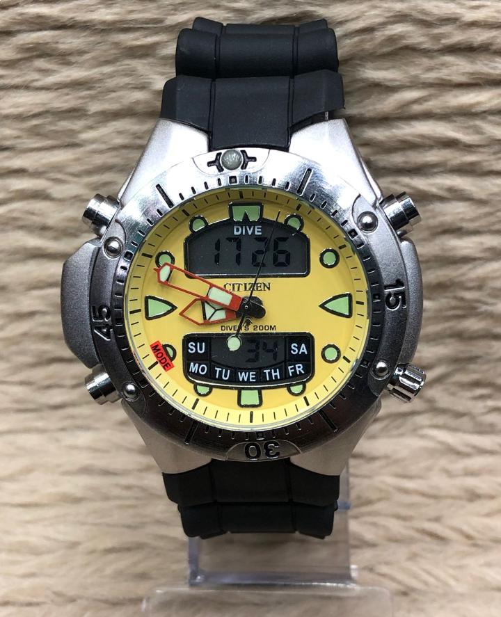 Relógio Citizen Aqualand JP no Atacado - Dourado e Preto - Pulseira de Borracha | Relógios Para Revender AUTO-DRAFT