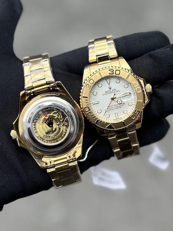 Relógio Rolex Primeira Linha Yacht Master no Atacado – Dourado e Preto com Pulseira de Borracha | Relógios Para Revender AUTO-DRAFT