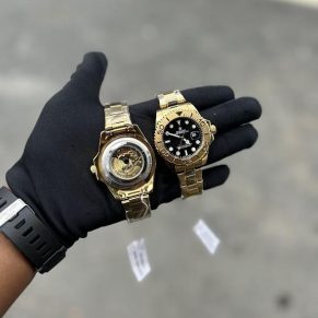 Relógio Rolex Primeira Linha Yacht Master no Atacado – Dourado e Preto com Pulseira de Borracha