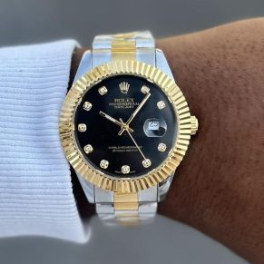 Relógio Rolex Day Date Submariner 1ª Linha Dourado e Preto no Atacado – Pulseira de Metal