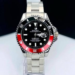 Relógio Rolex Submariner 1ª Linha No Atacado – Prata, Preto e Vermelho – Pulseira Oyster de Aço