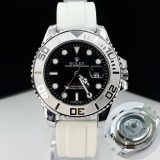 Relógio Rolex Yacht Master 1ª Linha No Atacado – Prata, Preto e Branco – Pulseira de Borracha