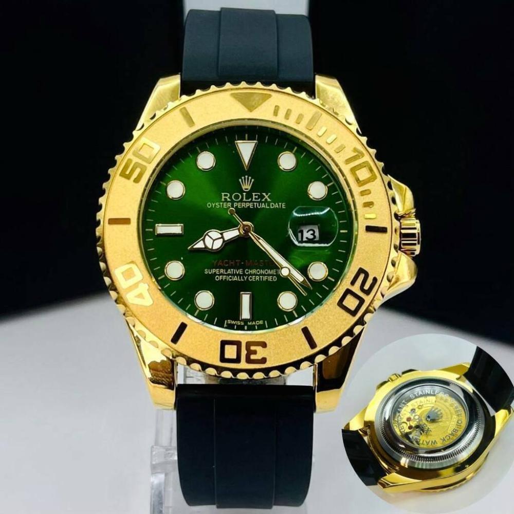 Relógio Rolex Yacht Master 1ª Linha No Atacado - Dourado, Verde e Preto - Pulseira de Borracha | Relógios Para Revender Relógio Rolex Yacht Master 1ª Linha No Atacado – Dourado, Verde e Preto – Pulseira de Borracha
