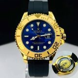 Relógio Rolex Yacht Master 1ª Linha No Atacado – Dourado, Azul e Preto – Pulseira de Borracha