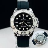 Relógio Rolex Yacht Master 1ª Linha No Atacado - Prata e Preto - Pulseira de Borracha | Relógios Para Revender AUTO-DRAFT