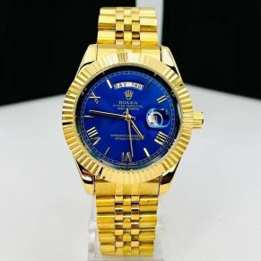 Relógio Rolex Day Date Linha Diamante No Atacado – Dourado e Azul – Pulseira Jubileu de Aço