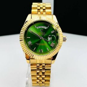 Relógio Rolex Linha Diamante Day Date Nº Romanos Dourado e Verde no Atacado – Pulseira Jubileu de Aço