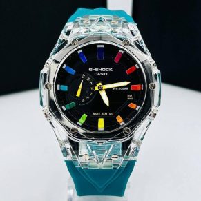 Relógio Gshock WR 20 Bar 2100 Transparente e Verde Petróleo no Atacado – Pulseira Emborrachada