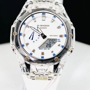 Relógio Gshock WR 20 BAR 2100 – Linha Diamante Transparente com Fundo Roxo no Atacado – À Prova D’água + Caixa