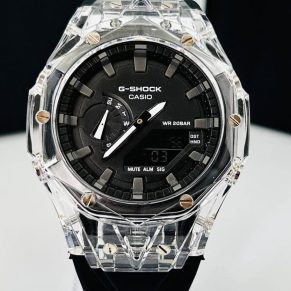 Relógio Gshock WR 20 BAR 2100 Linha Diamante – Transparente e Preto à Prova D’Água + Caixa