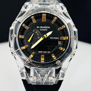 Relógio Gshock WR 20 BAR 2100 Linha Diamante Transparente e Preto – À Prova D’Água + Caixa