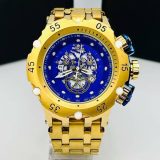 Relógio Invicta Primeira Linha Hybrid Skeleton Dourado e Azul – Pulseira de Aço + Caixa