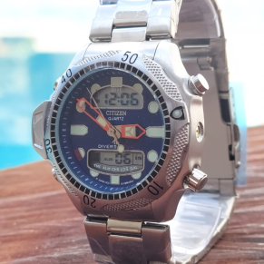 Relógio Citizen C-500 Prata + Caixa no Atacado – Fundo Azul