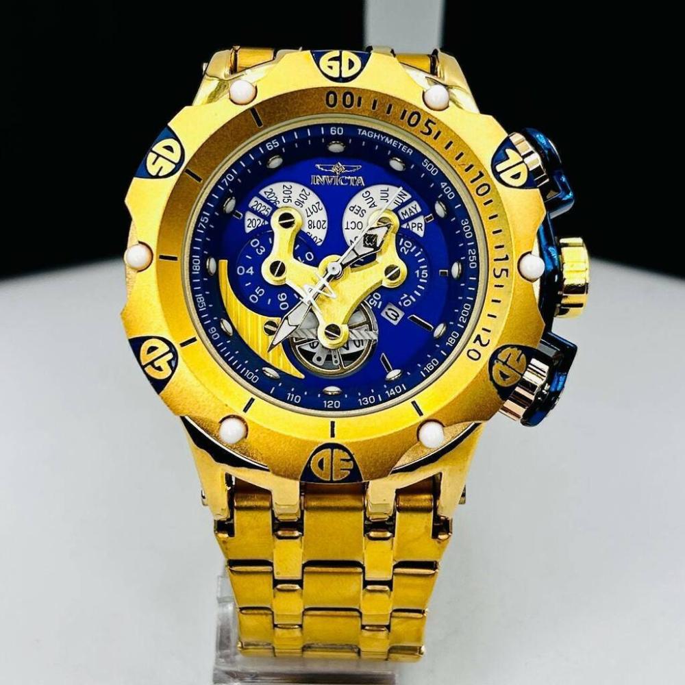 Relógio Invicta 1ª Linha Hybrid Dourado e Azul - Pulseira de Aço + Caixa | Relógios Para Revender Relógio Invicta 1ª Linha Hybrid Dourado e Azul – Pulseira de Aço + Caixa