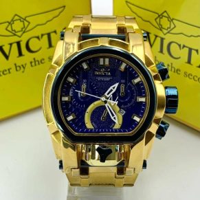 Relógio Invicta Magnum 1ª Linha Dourado e Azul – Pulseira de Aço + Caixa