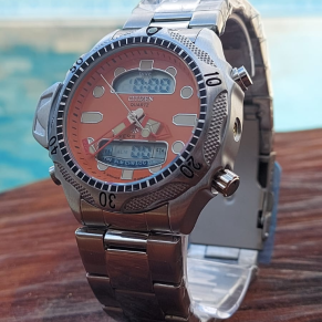 Relógio Citizen C-500 Prata + Caixa no Atacado – Fundo Laranja