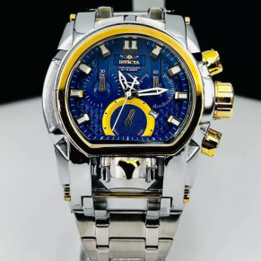 Relógio Invicta Magnum Prata, Azul e Amarelo – Pulseira de Aço + Caixa