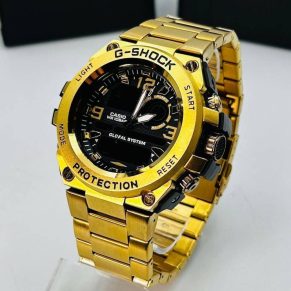 Relógio Gshock Steel Full Metal Linha Diamante 100% Funcional + Caixa – Dourado e Preto