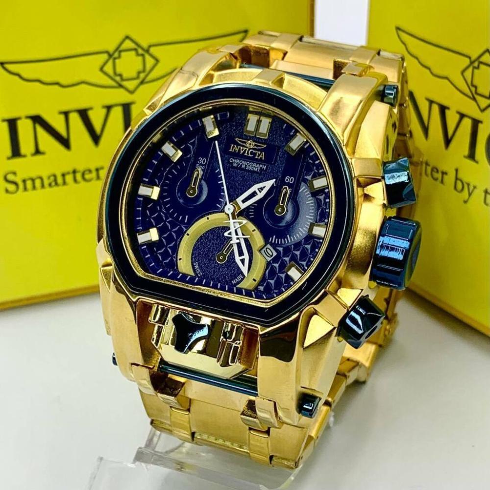 Relógio Invicta Magnum 1ª Linha Dourado e Azul - Pulseira de Aço + Caixa | Relógios Para Revender Relógio Invicta Magnum 1ª Linha Dourado e Azul – Pulseira de Aço + Caixa