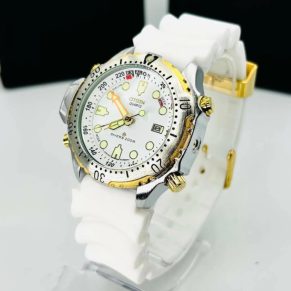 Relógio Citizen Promaster no Atacado – Branco e Dourado – Pulseira de Borracha