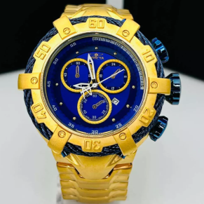 Relógio Invicta Thunderbolt Dourado com Azul – À Prova D’Água + Caixa