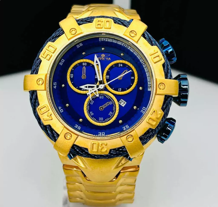 Relógio Invicta Thunderbolt Dourado com Azul - À Prova D’Água + Caixa | Relógios Para Revender Relógio Invicta Thunderbolt Dourado com Azul – À Prova D’Água + Caixa