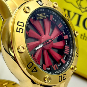 Relógio Invicta Speedway Turbine – Dourado com Preto e Vermelho + Caixa
