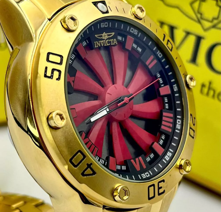 Relógio Invicta Speedway Turbine - Dourado com Preto e Vermelho + Caixa | Relógios Para Revender Relógio Invicta Speedway Turbine – Dourado com Preto e Vermelho + Caixa
