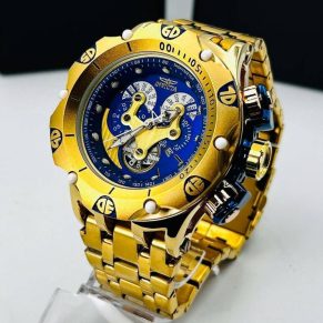 Relógio Invicta Primeira Linha Hybrid Dourado e Azul no Atacado – Pulseira de Aço + Caixa