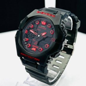 Relógio 1 Linha Diamante GA B001 Preto e Vermelho no Atacado – Pulseira de Borracha