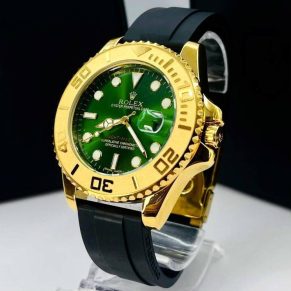 Relógio Rolex Yacht Master 1ª Linha No Atacado – Dourado, Verde e Preto – Pulseira de Borracha