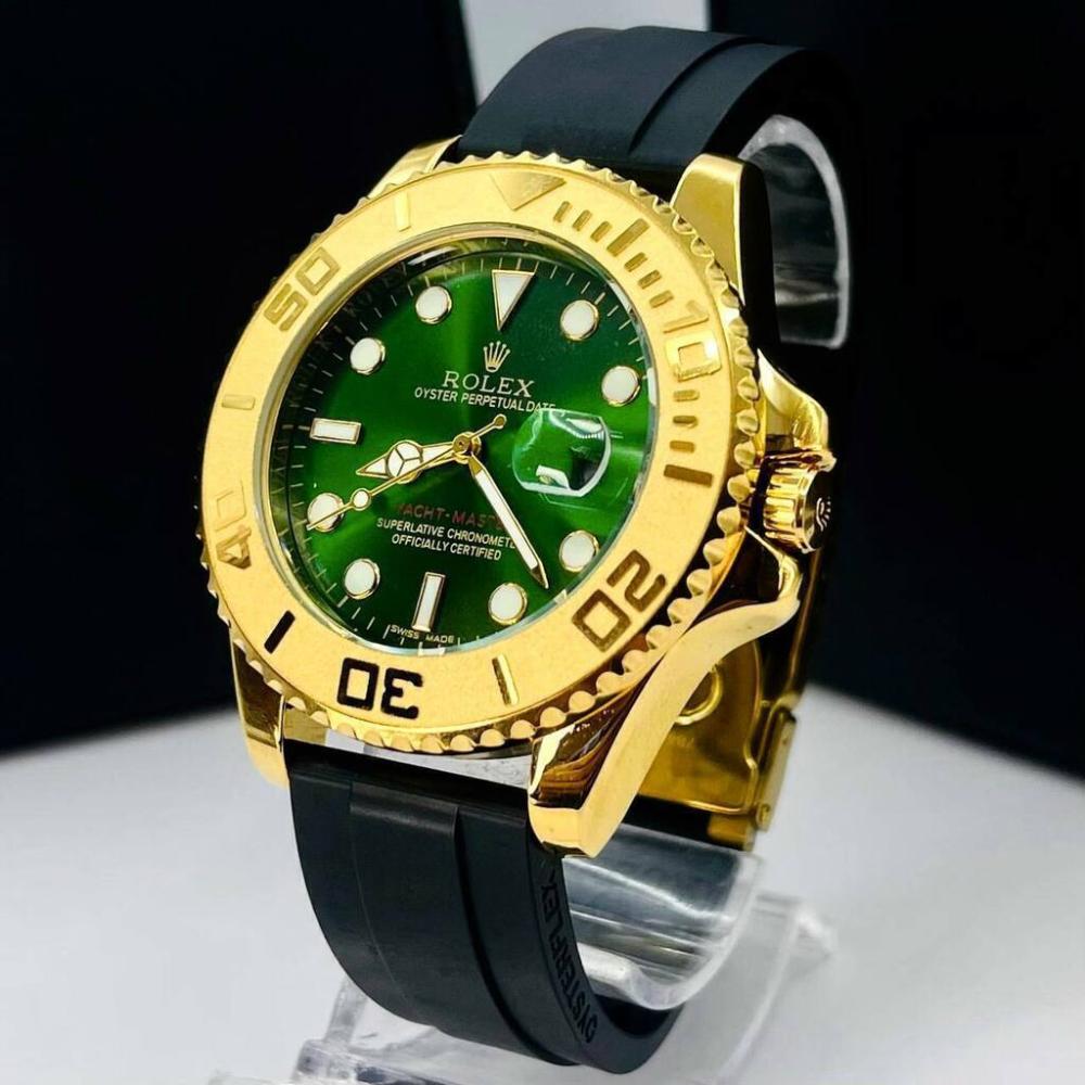 Relógio Rolex Yacht Master 1ª Linha No Atacado - Dourado, Verde e Preto - Pulseira de Borracha | Relógios Para Revender Relógio Rolex Yacht Master 1ª Linha No Atacado – Dourado, Verde e Preto – Pulseira de Borracha