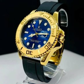Relógio Rolex Yacht Master 1ª Linha No Atacado – Dourado, Azul e Preto – Pulseira de Borracha