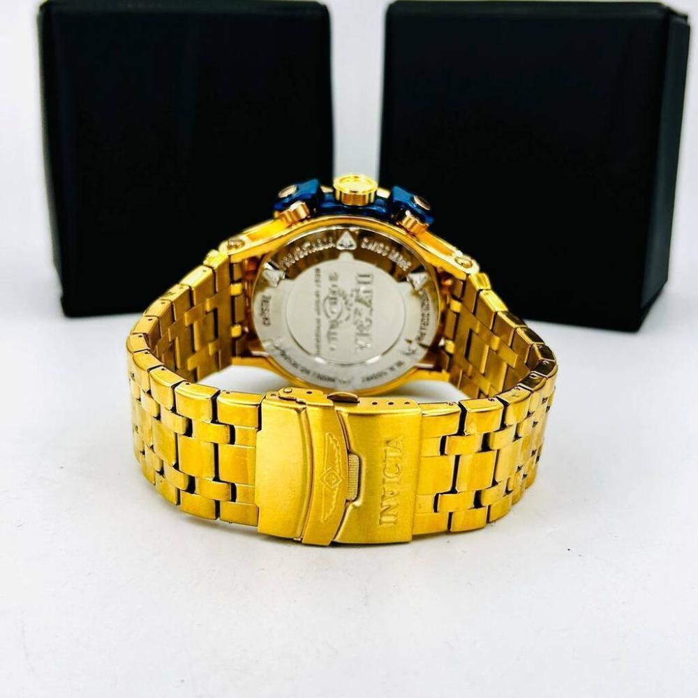 Relógio Invicta 1ª Linha Hybrid Dourado e Azul - Pulseira de Aço + Caixa | Relógios Para Revender Relógio Invicta 1ª Linha Hybrid Dourado e Azul – Pulseira de Aço + Caixa
