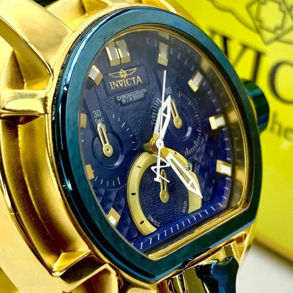 Relógio Invicta Magnum 1ª Linha Dourado e Azul - Pulseira de Aço + Caixa | Relógios Para Revender Relógio Invicta Magnum 1ª Linha Dourado e Azul – Pulseira de Aço + Caixa