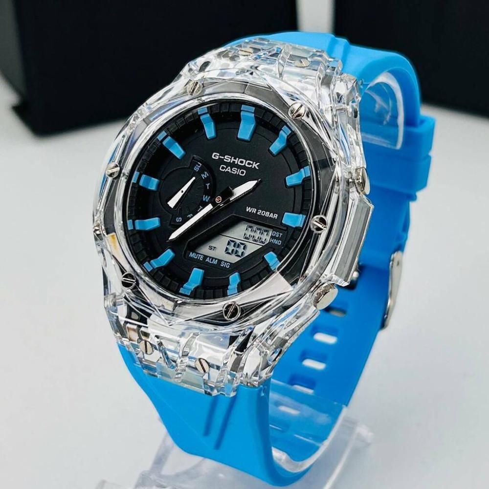 Relógio Gshock WR 20 Bar 2100 Linha Diamante 100% Funcional + Caixa - Transparente, Azul Piscina e Preto | Relógios Para Revender Relógio Gshock WR 20 Bar 2100 Linha Diamante 100% Funcional + Caixa – Transparente, Azul Piscina e Preto